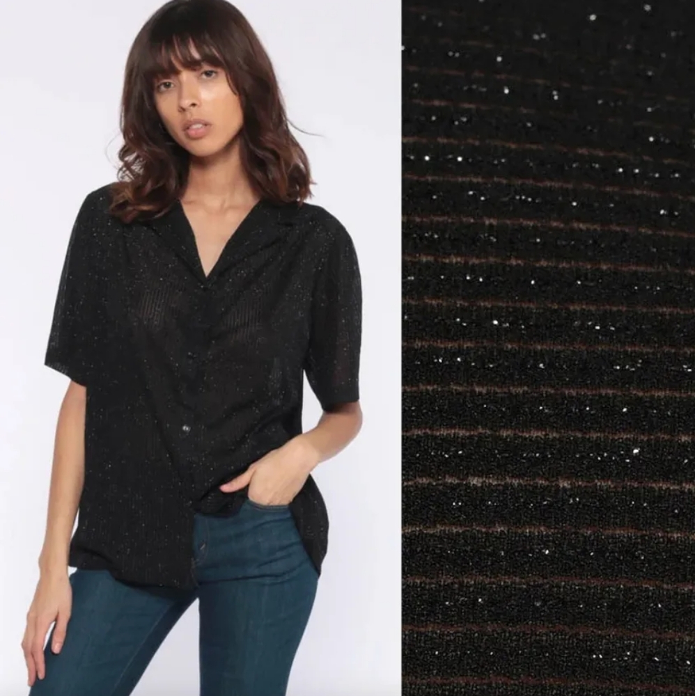 Vintage Metallic Sheer Button Up Blouse